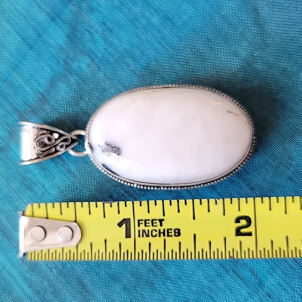 Natural White Dendritic Agate Pendant - Picture 8 of 8